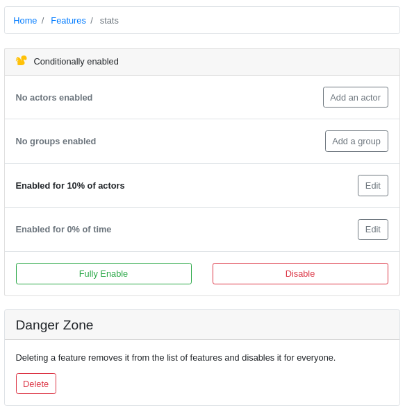 Viewing an individual feature in self-hosted UI
